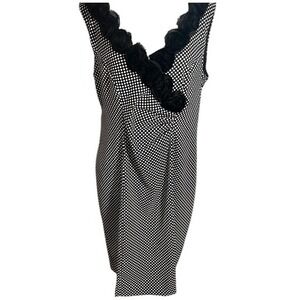 Dressbarn Black White Polka Dot Dress Ruffle V Neck Chic Party Cocktail Size 14
